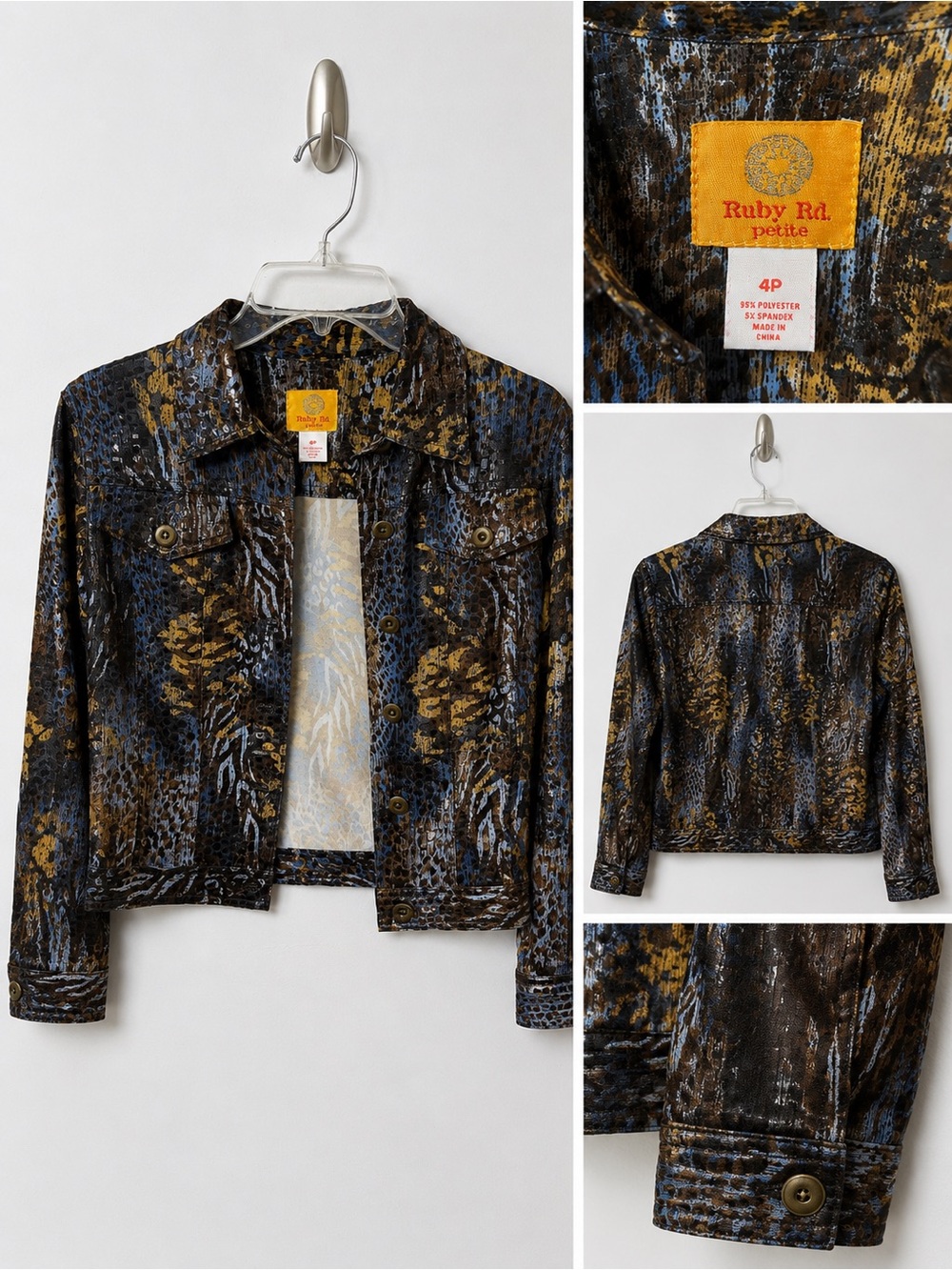 Ruby Rd. Blue and Brown Patterned Embellished Jacket